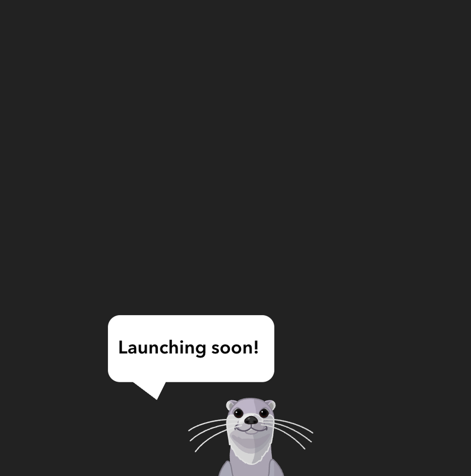 Illustration of an otter with a speech bubble that says 'Launching soon!'