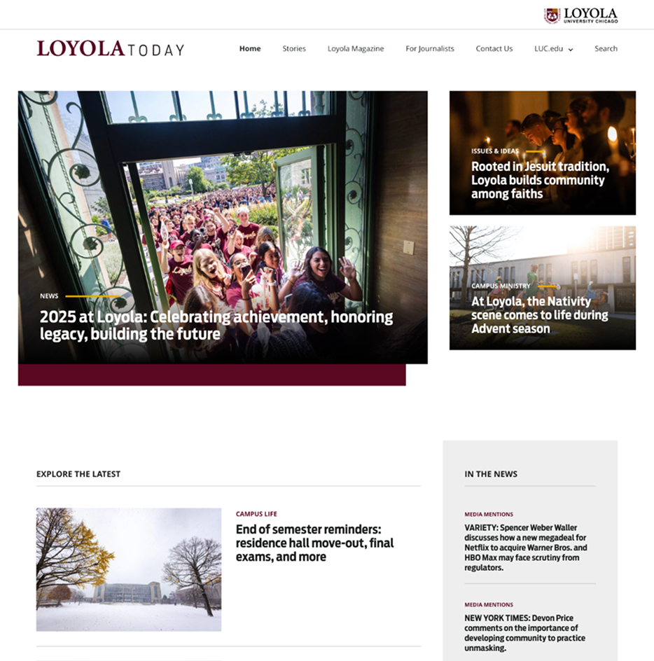 Screenshot of the Loyola Today homepage.