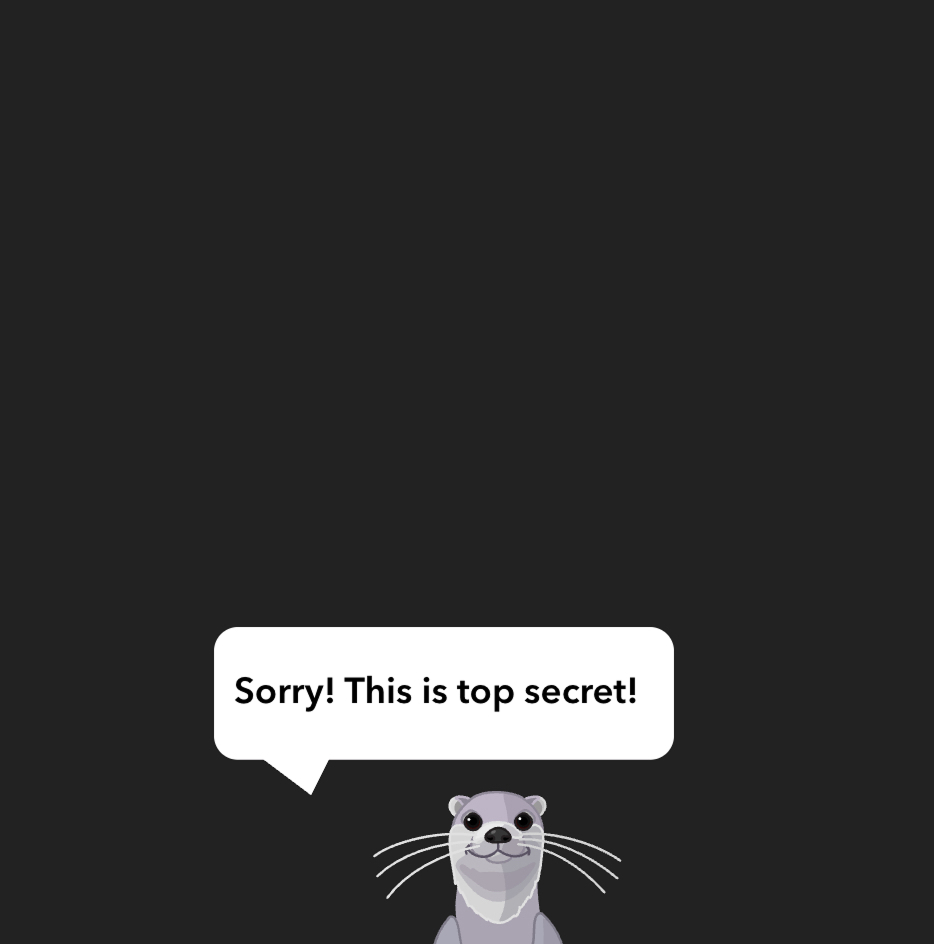 Illustration of an otter with a speech bubble that says 'Sorry! This is top secret.'